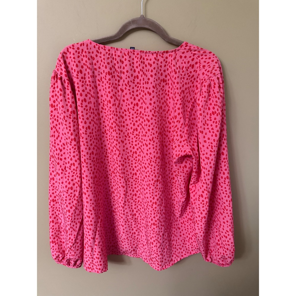 Michelle McDowell Pink Red Dot V-Neck Long Sleeve Blouse Top XXL Bohemian - Picture 3 of 6